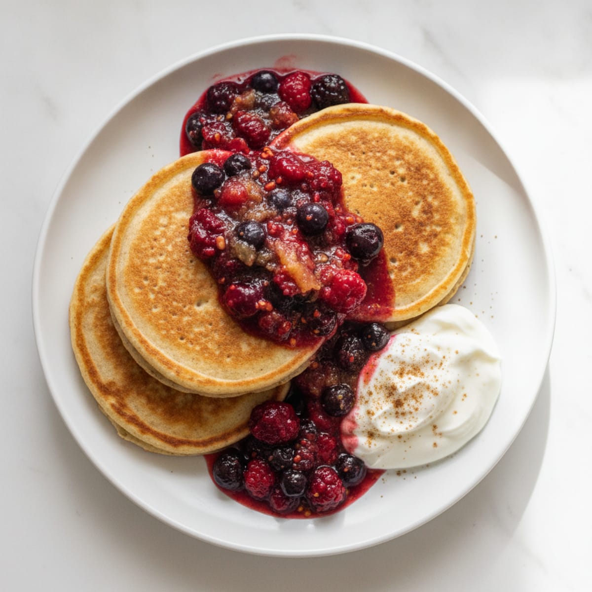 Fluffy Protein Pancakes with Berry Compote