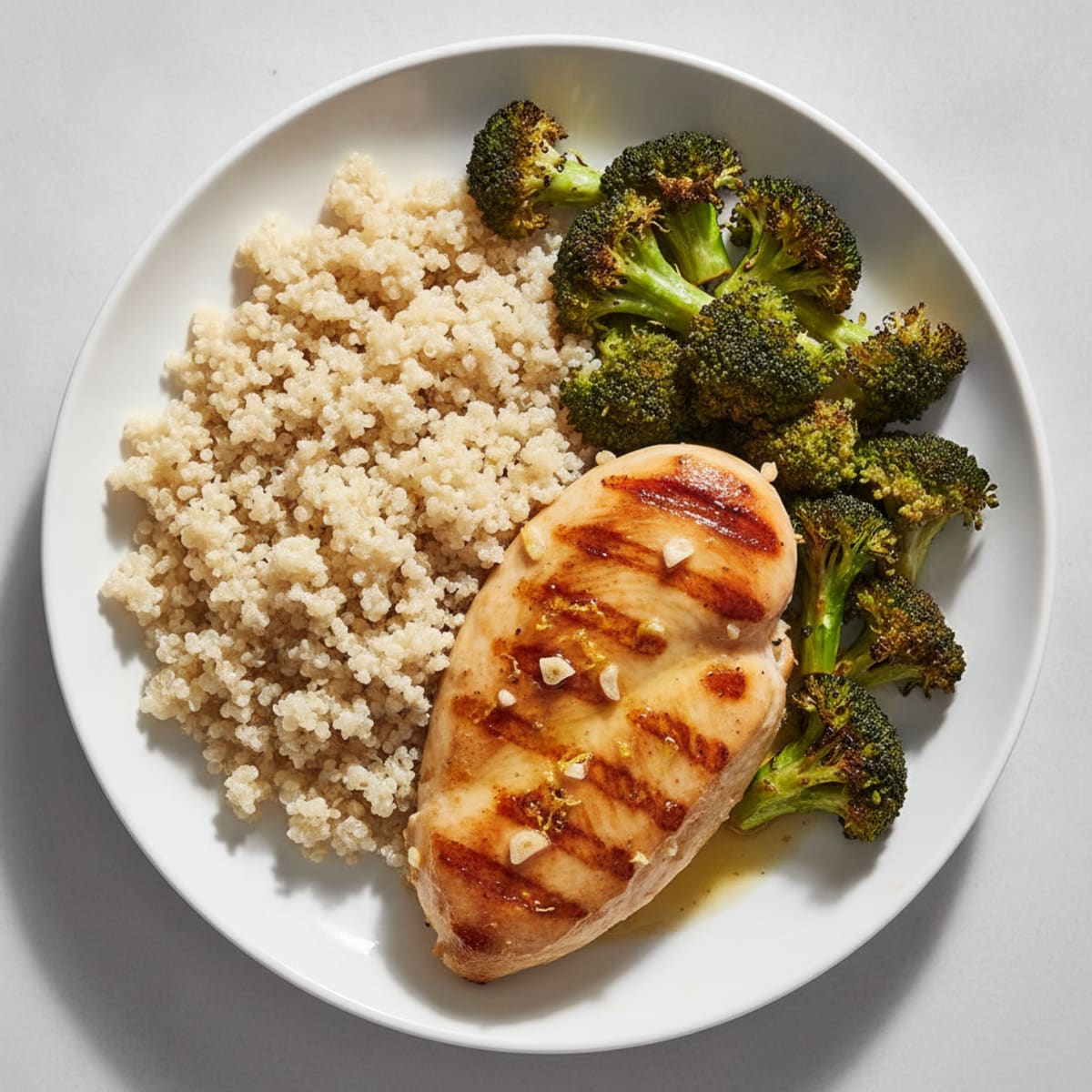 Grilled Lemon-Garlic Chicken Breast with Quinoa and Roasted Broccoli