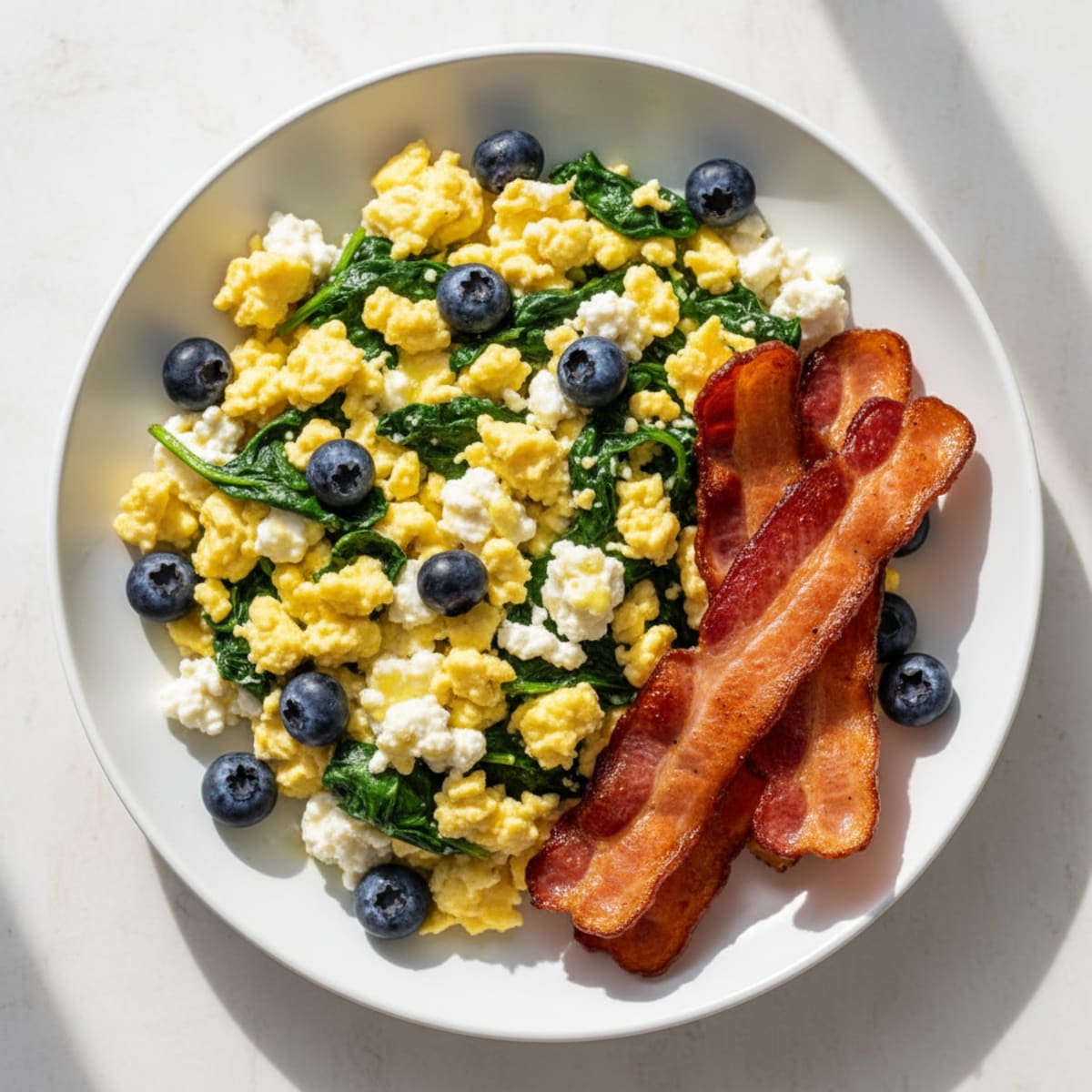Cottage Cheese Scramble with Spinach and Turkey Bacon