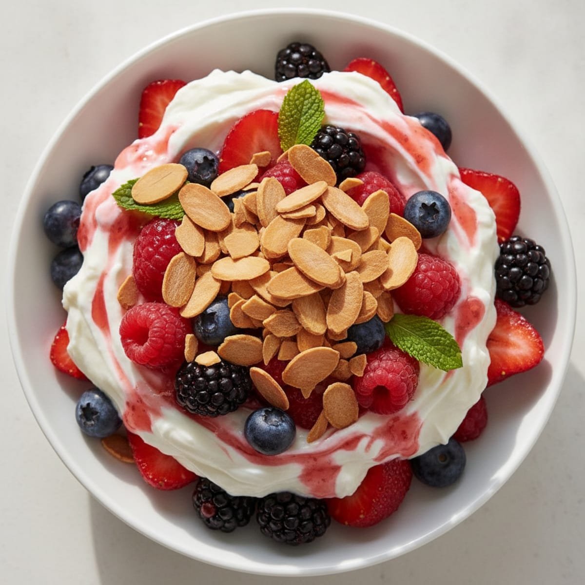 Greek Yogurt Protein Parfait with Mixed Berries and Almonds