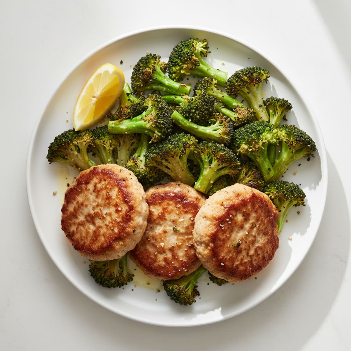 Seared Turkey Patties with Roasted Broccoli