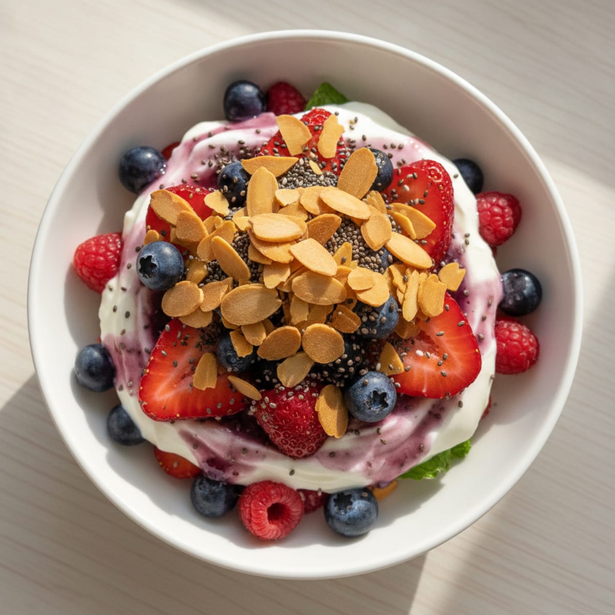 Greek Yogurt Protein Parfait with Mixed Berries and Almonds
