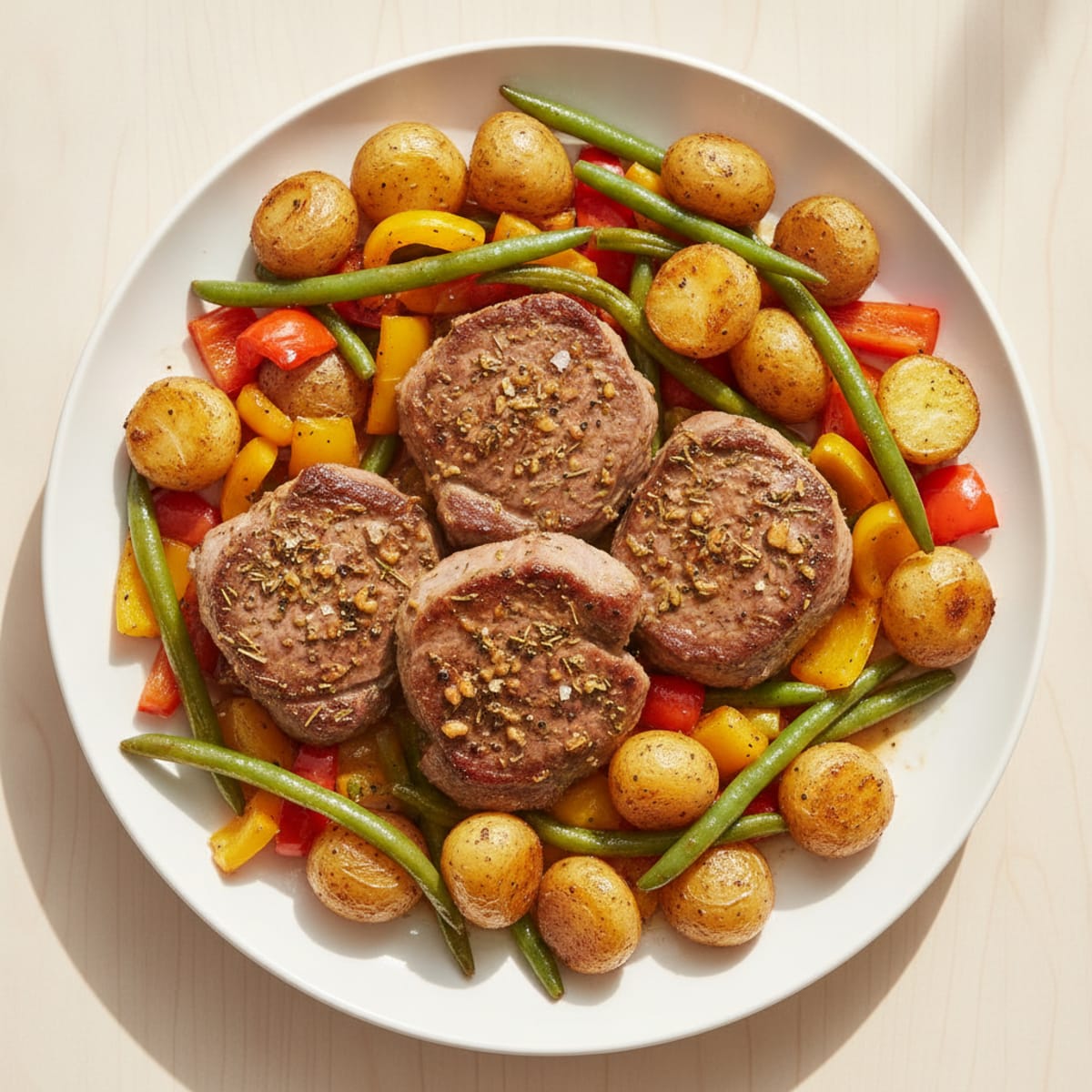 Garlic Herb Lamb Steaks with Roasted Vegetables
