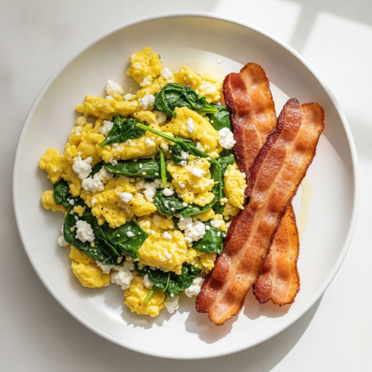 Cottage Cheese Scramble with Spinach and Turkey Bacon