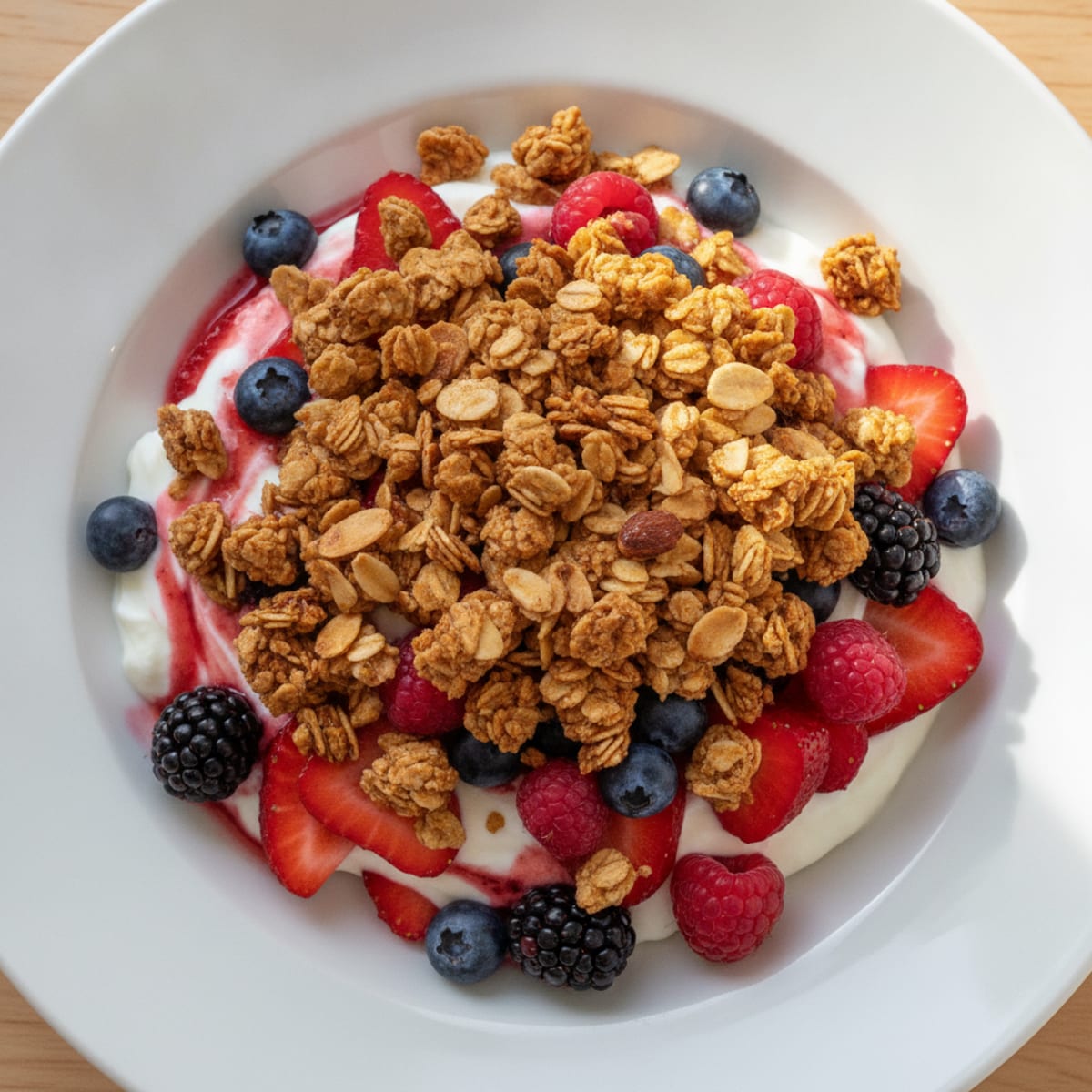 Greek Yogurt Parfait with Mixed Berries and Crunchy Almond Granola