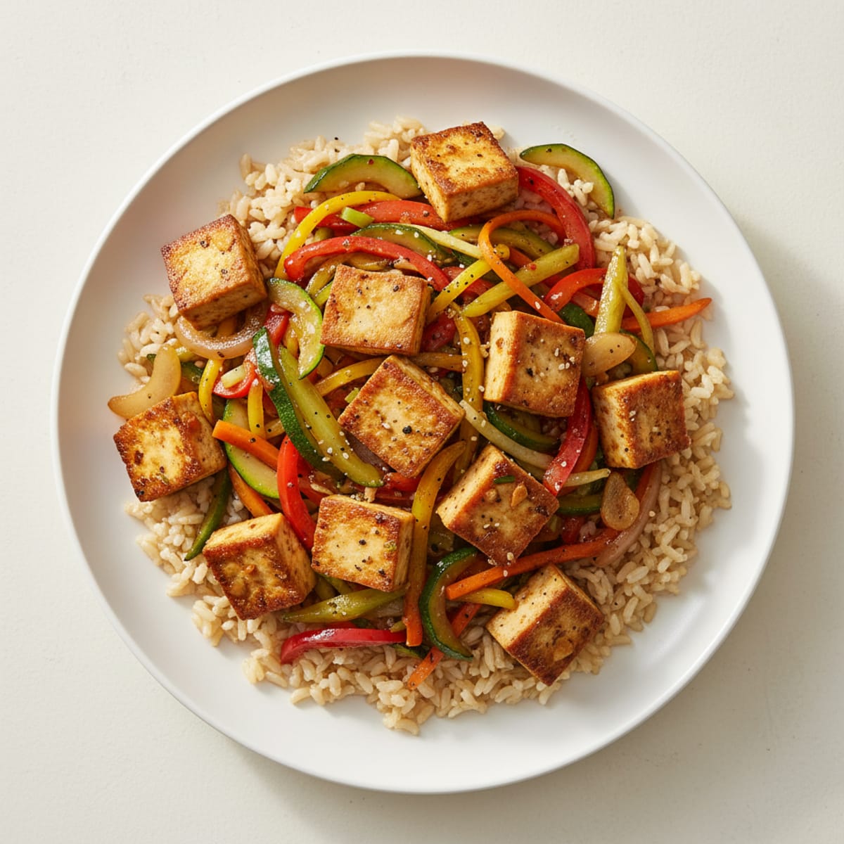 Pan-Seared Tofu Stir-Fry with Brown Rice