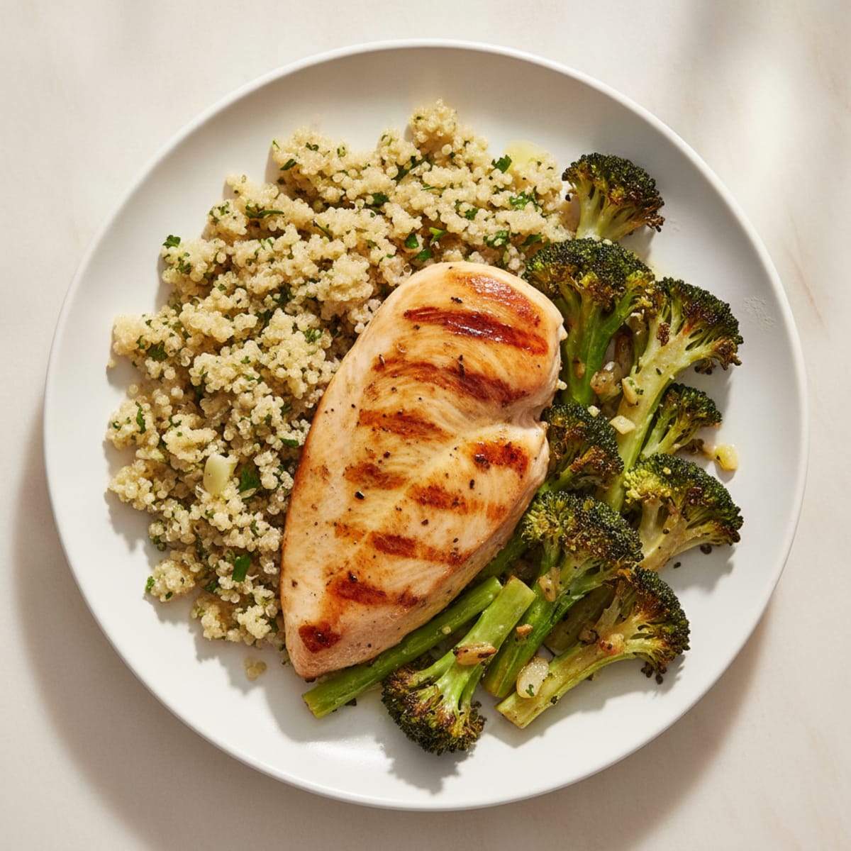 Grilled Chicken Breast with Quinoa and Roasted Broccoli