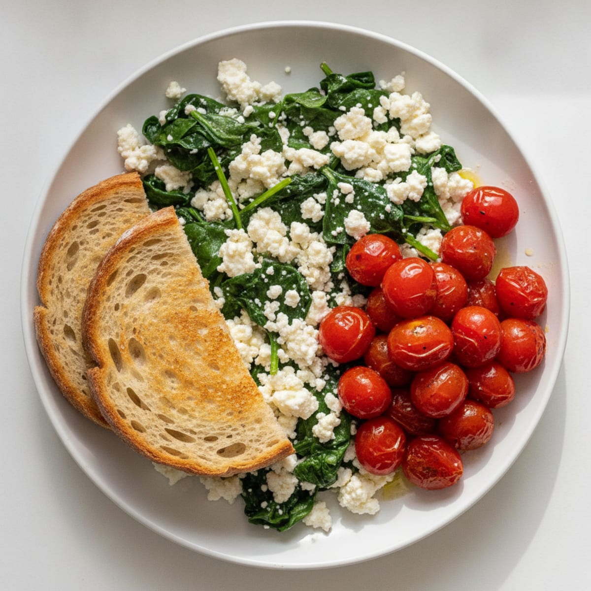 Egg White and Spinach Scramble with Cottage Cheese and Cherry Tomatoes