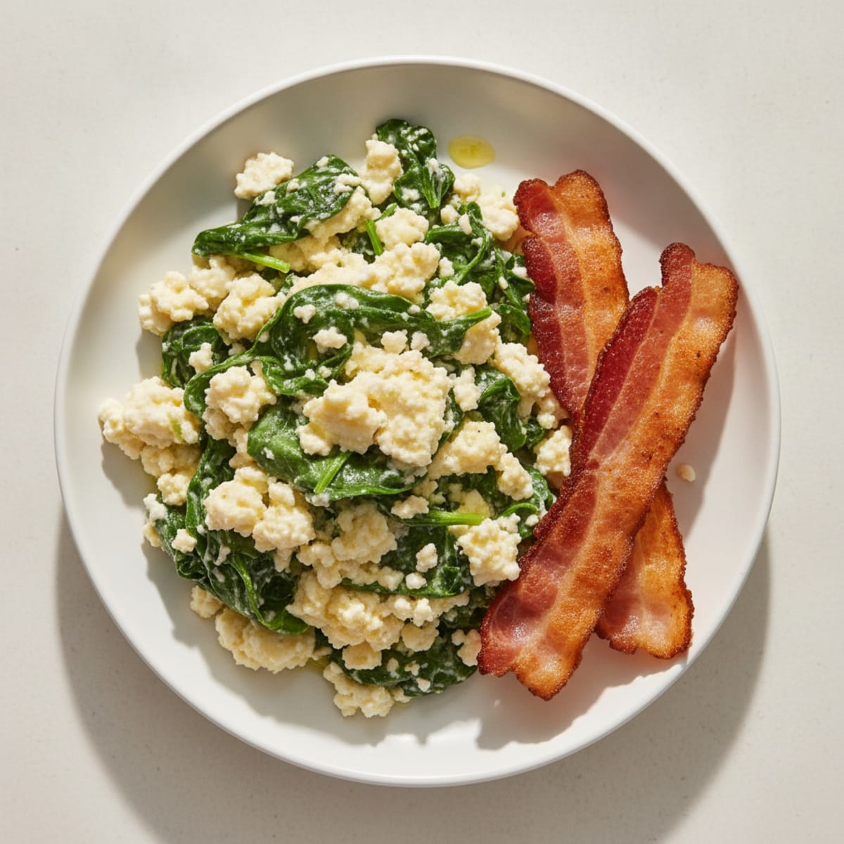 Cottage Cheese Scramble with Spinach and Turkey Bacon