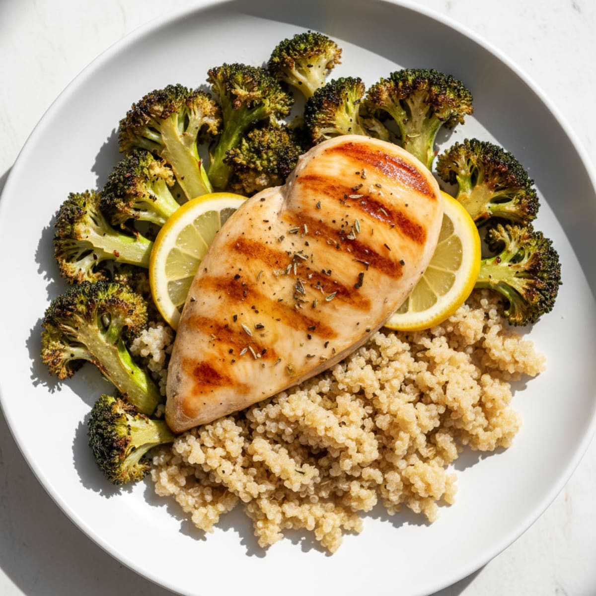 Grilled Chicken Breast with Quinoa and Roasted Broccoli
