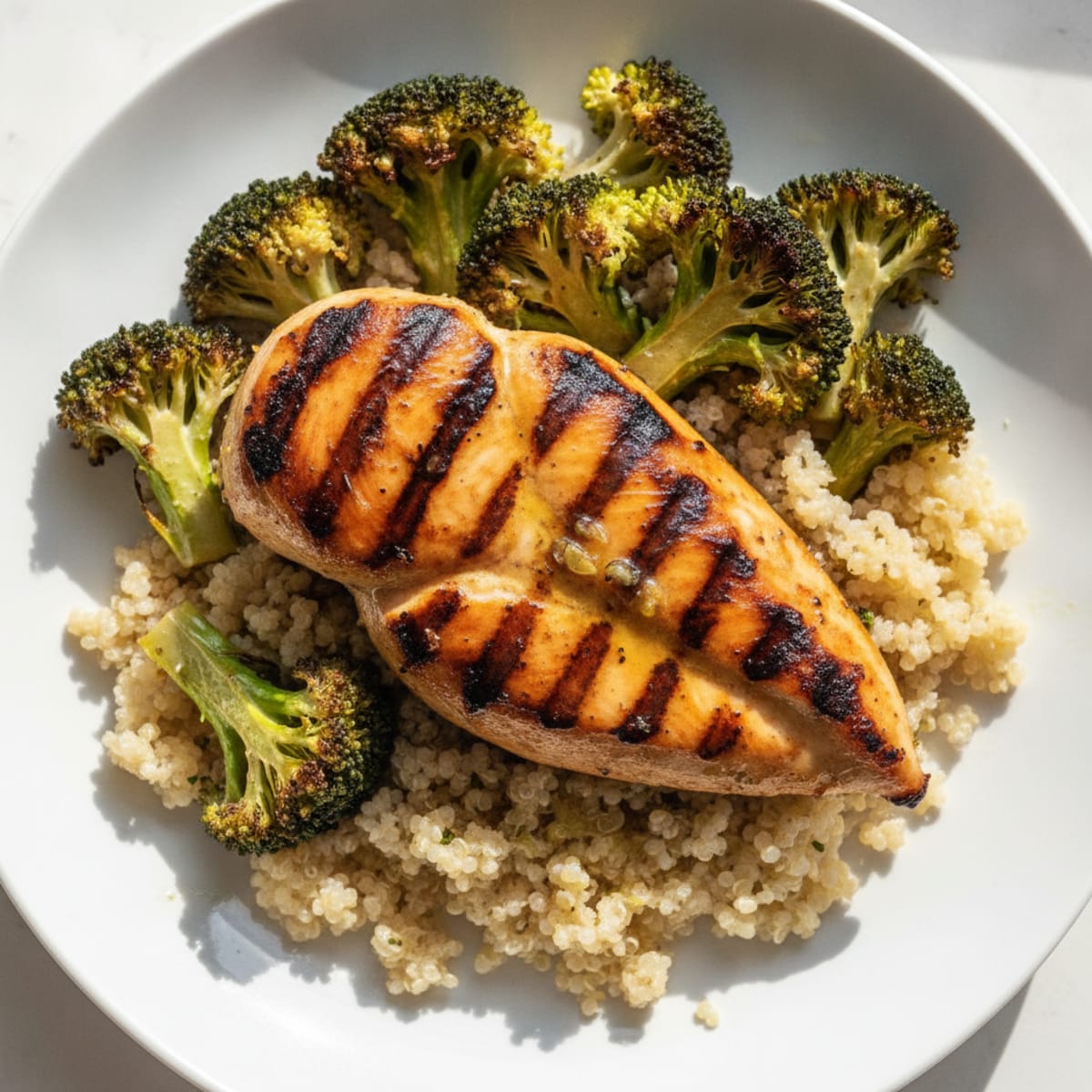Grilled Chicken Breast with Quinoa and Roasted Broccoli