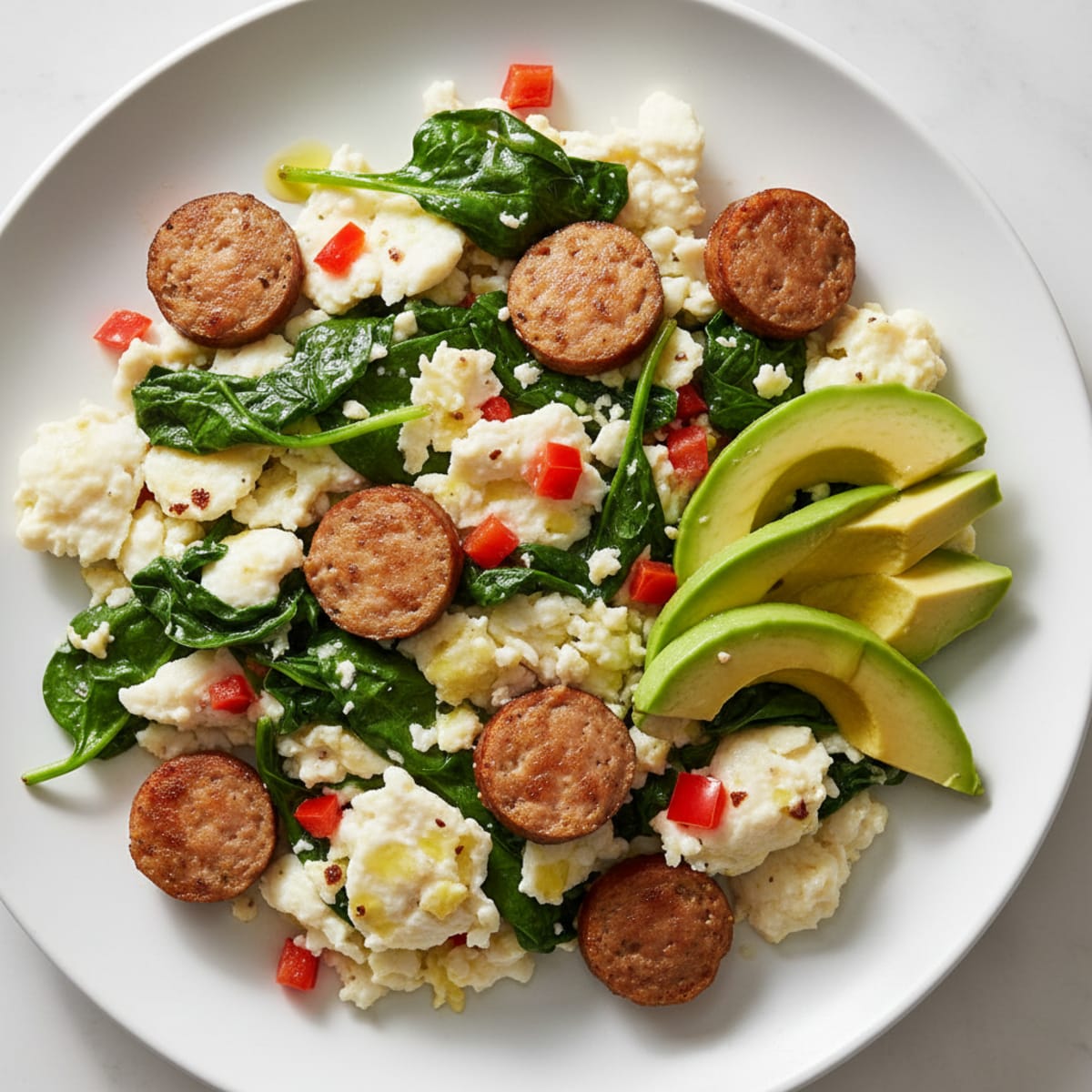 Egg White and Spinach Scramble with Turkey Sausage