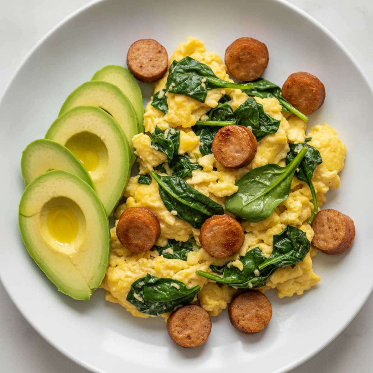 Scrambled Eggs with Spinach and Chicken Sausage