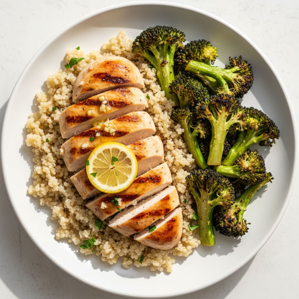 Grilled Chicken Breast with Quinoa and Roasted Broccoli