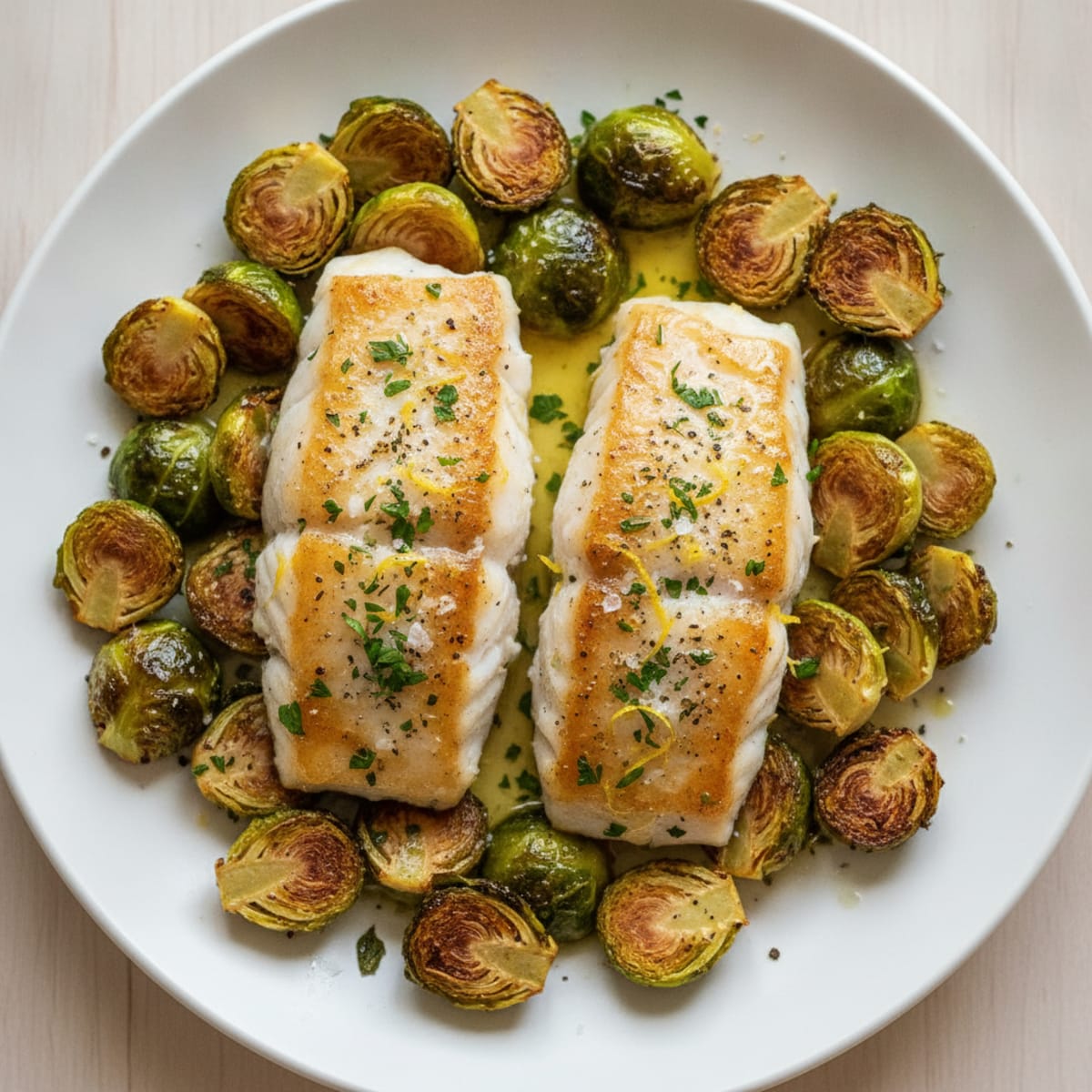 Lemon Herb Cod with Roasted Brussels Sprouts