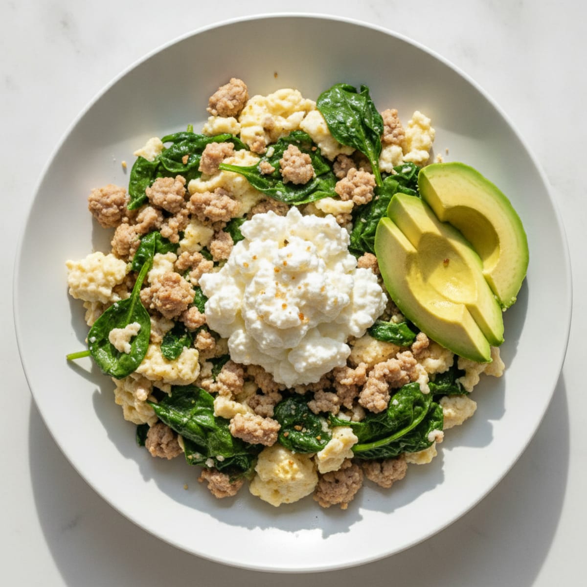 Egg White and Turkey Spinach Scramble with Cottage Cheese