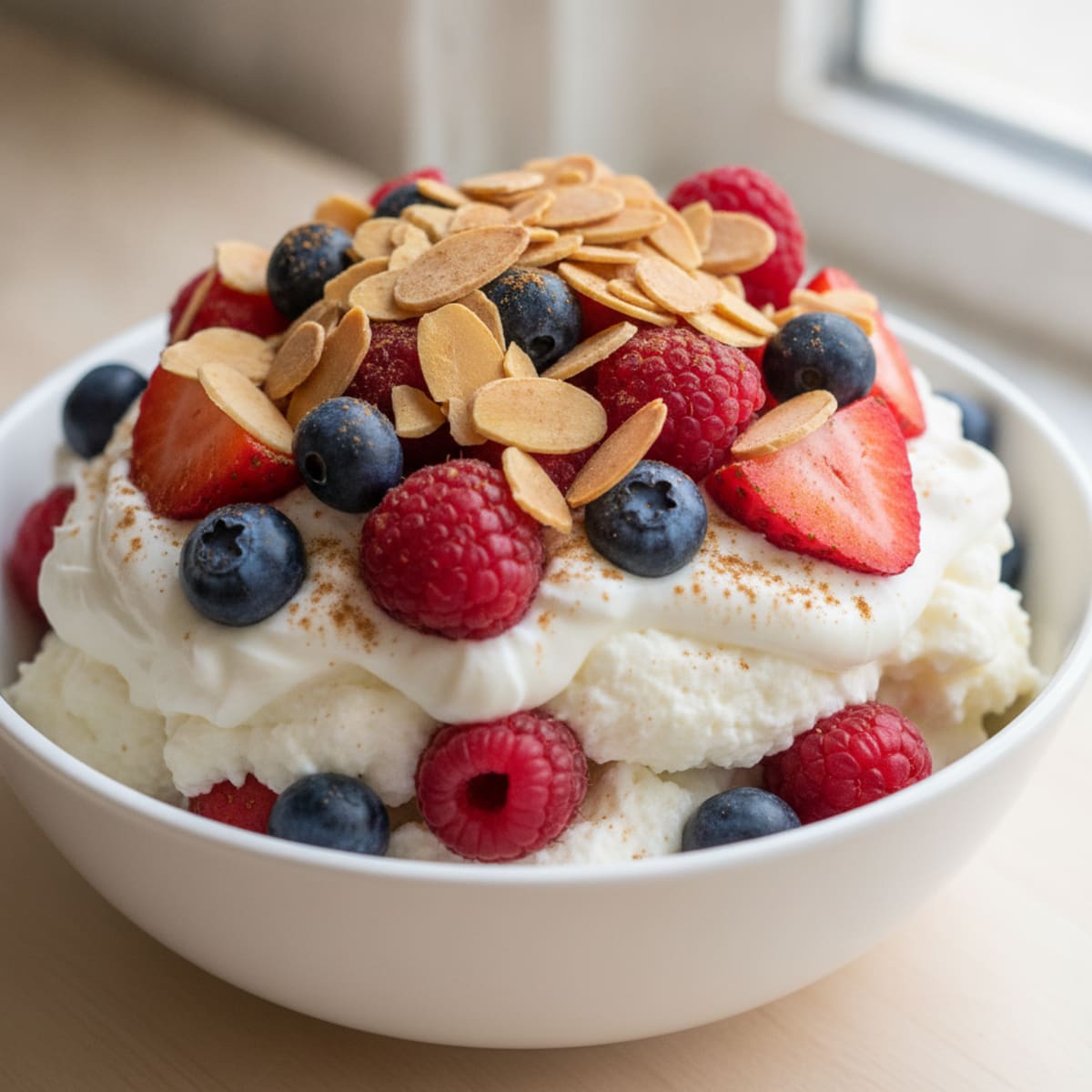 Greek Yogurt Protein Parfait with Mixed Berries and Almonds