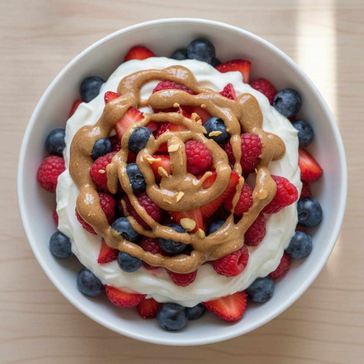 Greek Yogurt Protein Parfait with Mixed Berries and Almond Butter