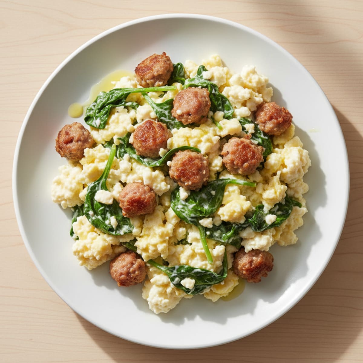 Cottage Cheese Scramble with Turkey Sausage and Spinach