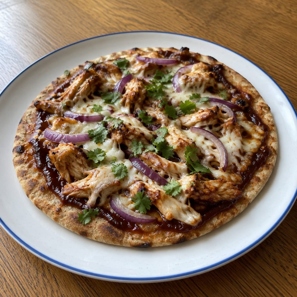BBQ chicken pizza with red onion