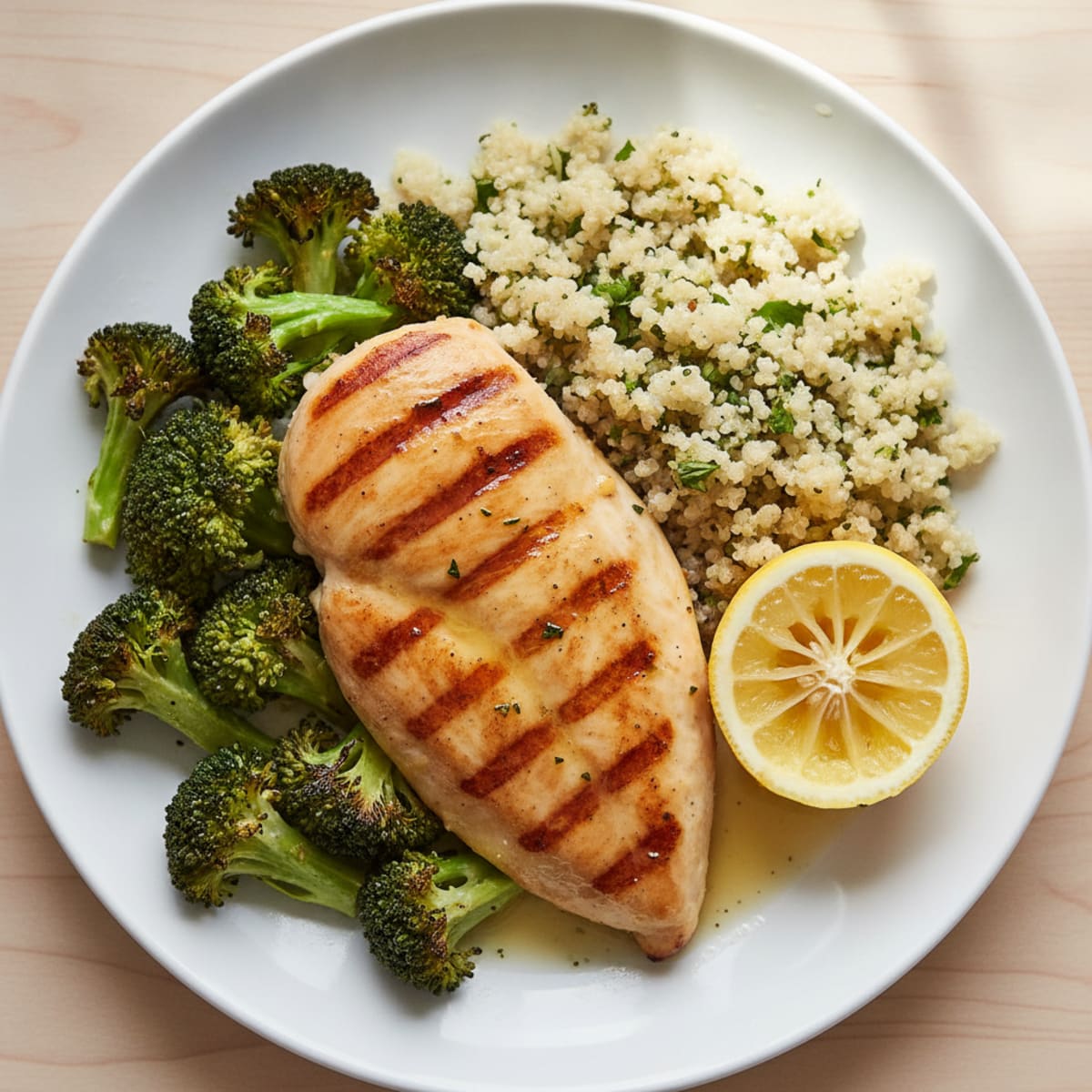 Grilled Chicken Breast with Quinoa and Roasted Broccoli