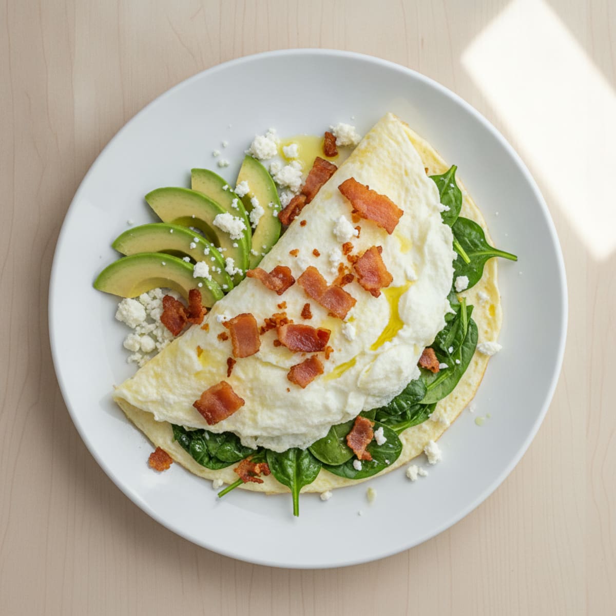 Egg White Spinach Omelet with Turkey Bacon
