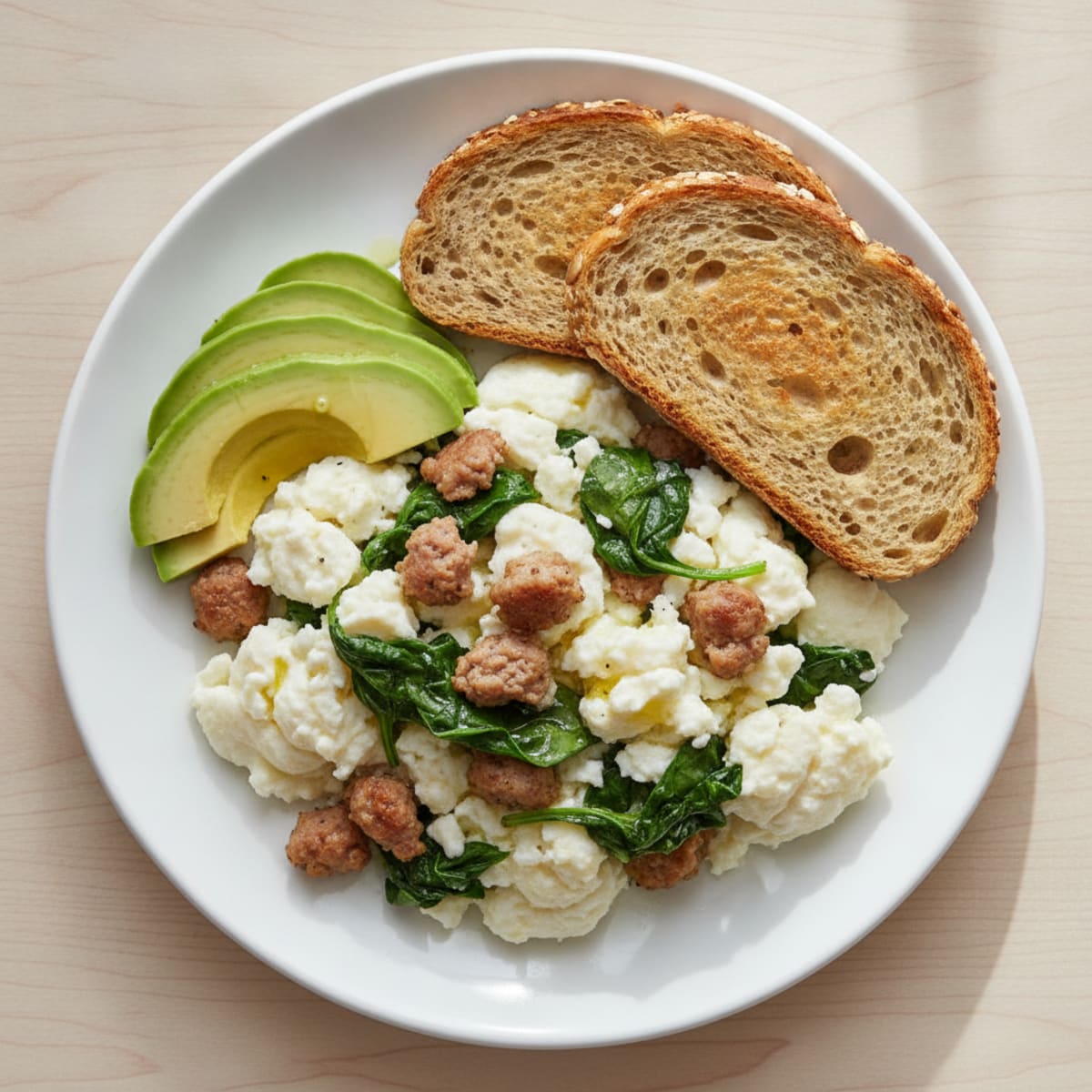Egg White Scramble with Turkey Sausage and Spinach