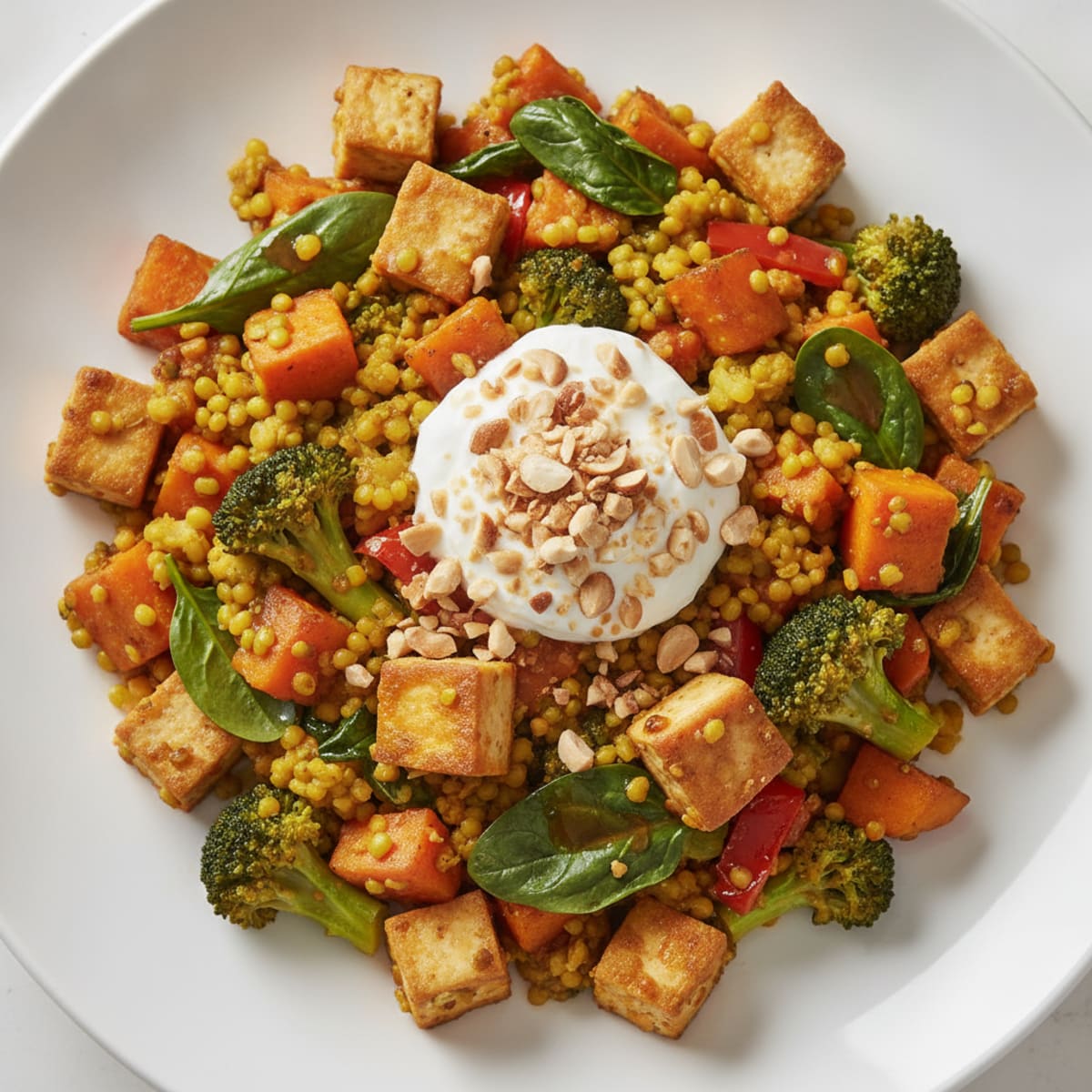 Tofu and Sweet Potato Stir-Fry with Mixed Dal