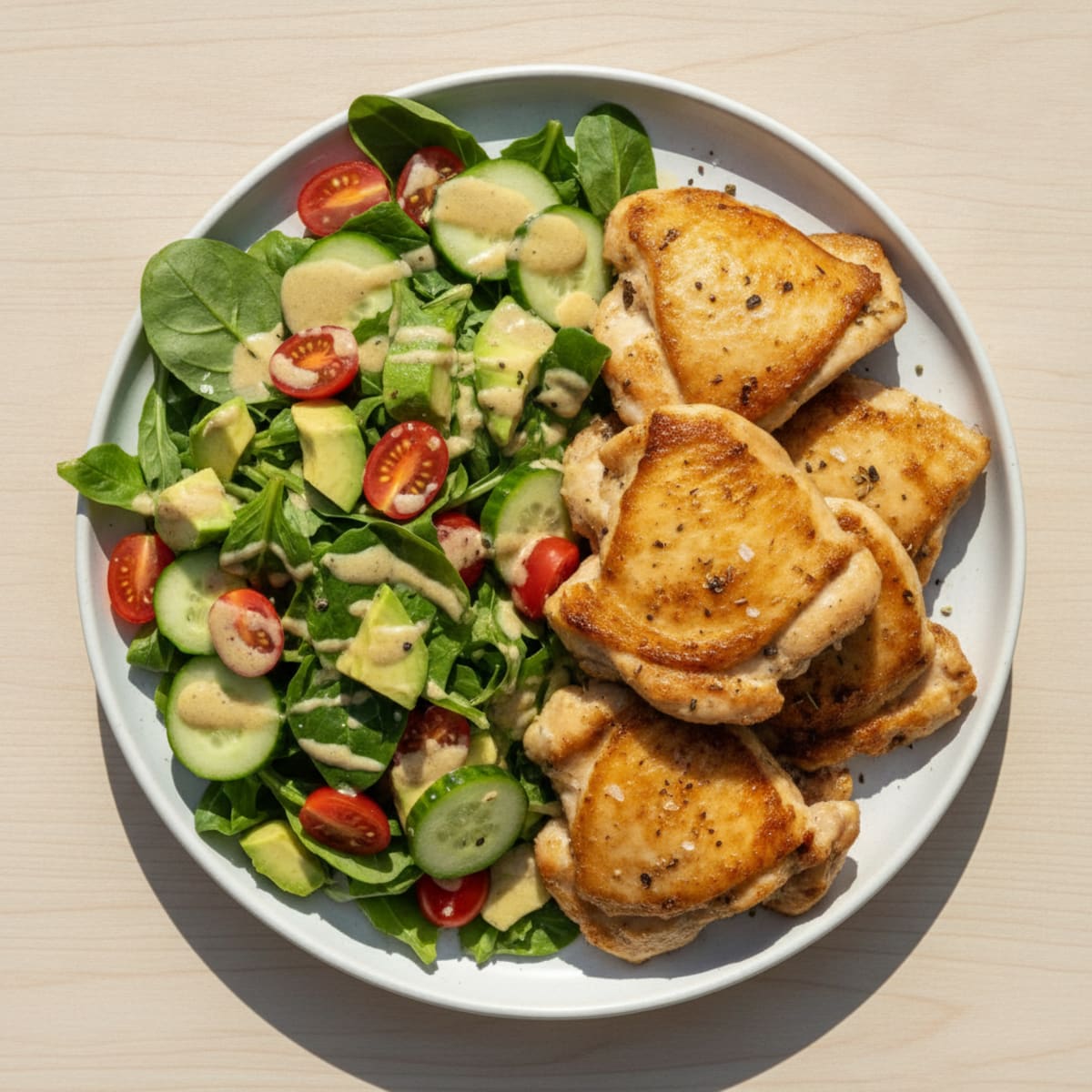 Pan-Seared Chicken Thighs with Garden Salad