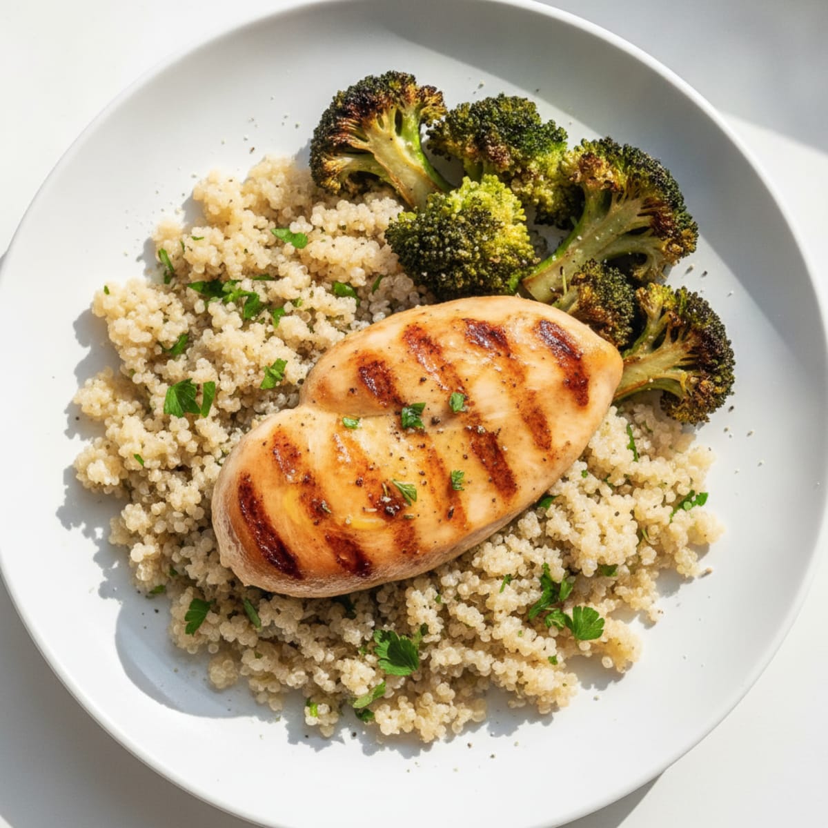 Grilled Chicken Breast with Quinoa and Roasted Broccoli