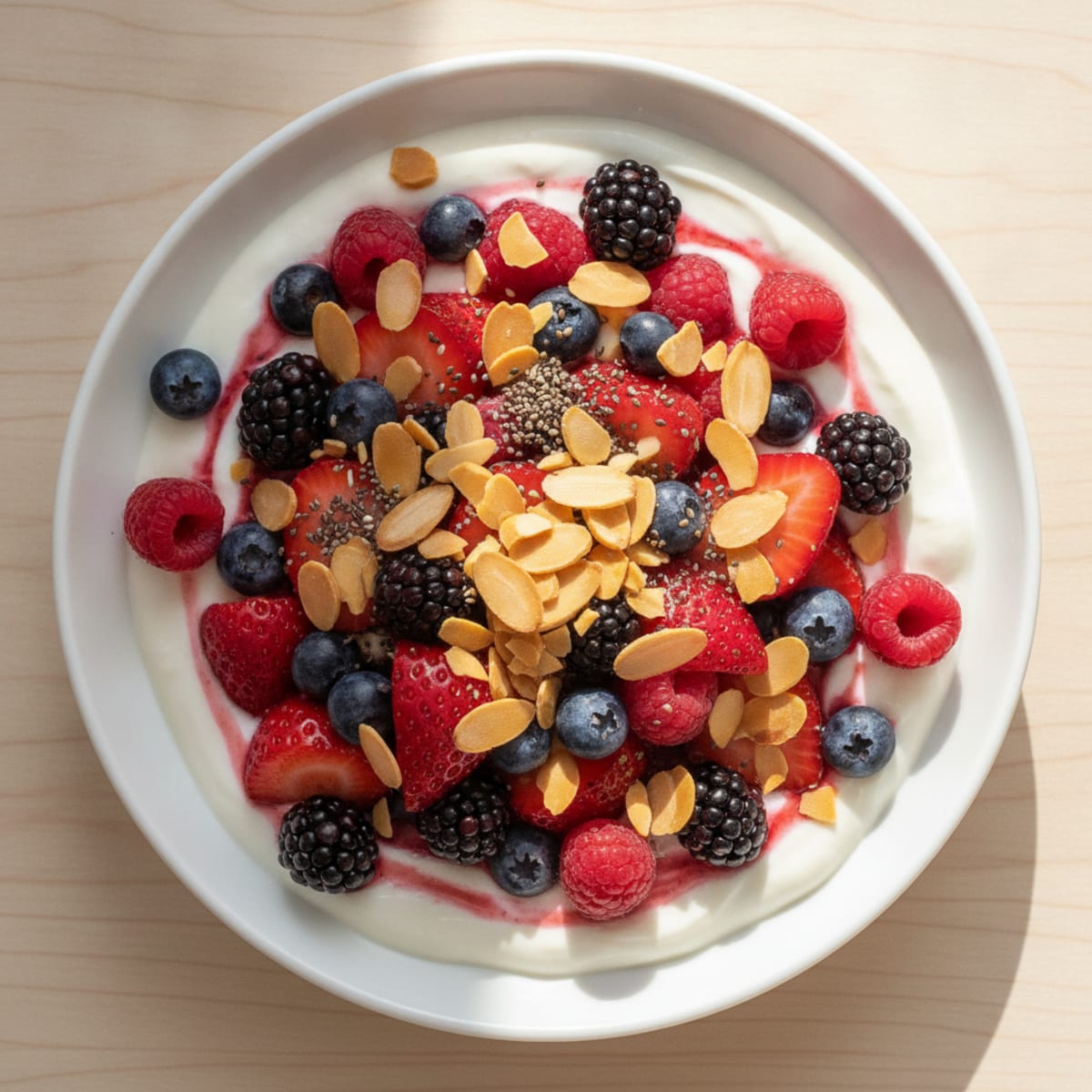 Silky Greek Yogurt Protein Bowl with Mixed Berries and Almonds