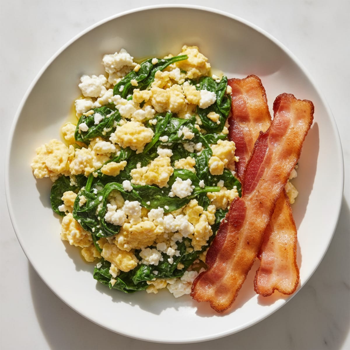 Cottage Cheese Scramble with Turkey Bacon and Spinach