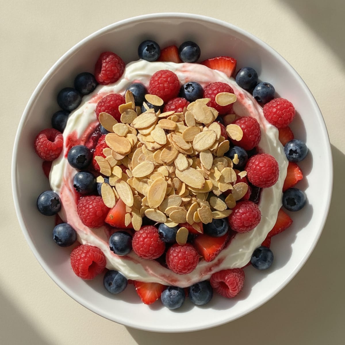 Greek Yogurt Protein Parfait with Mixed Berries and Almonds