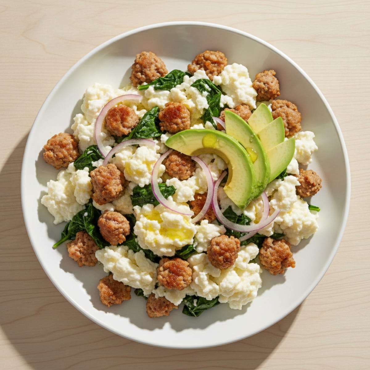 Egg White Scramble with Turkey Sausage and Spinach