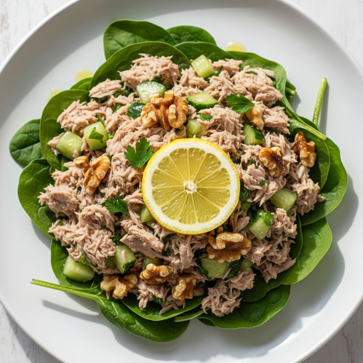 Lemon Herb Tuna Salad with Baby Spinach