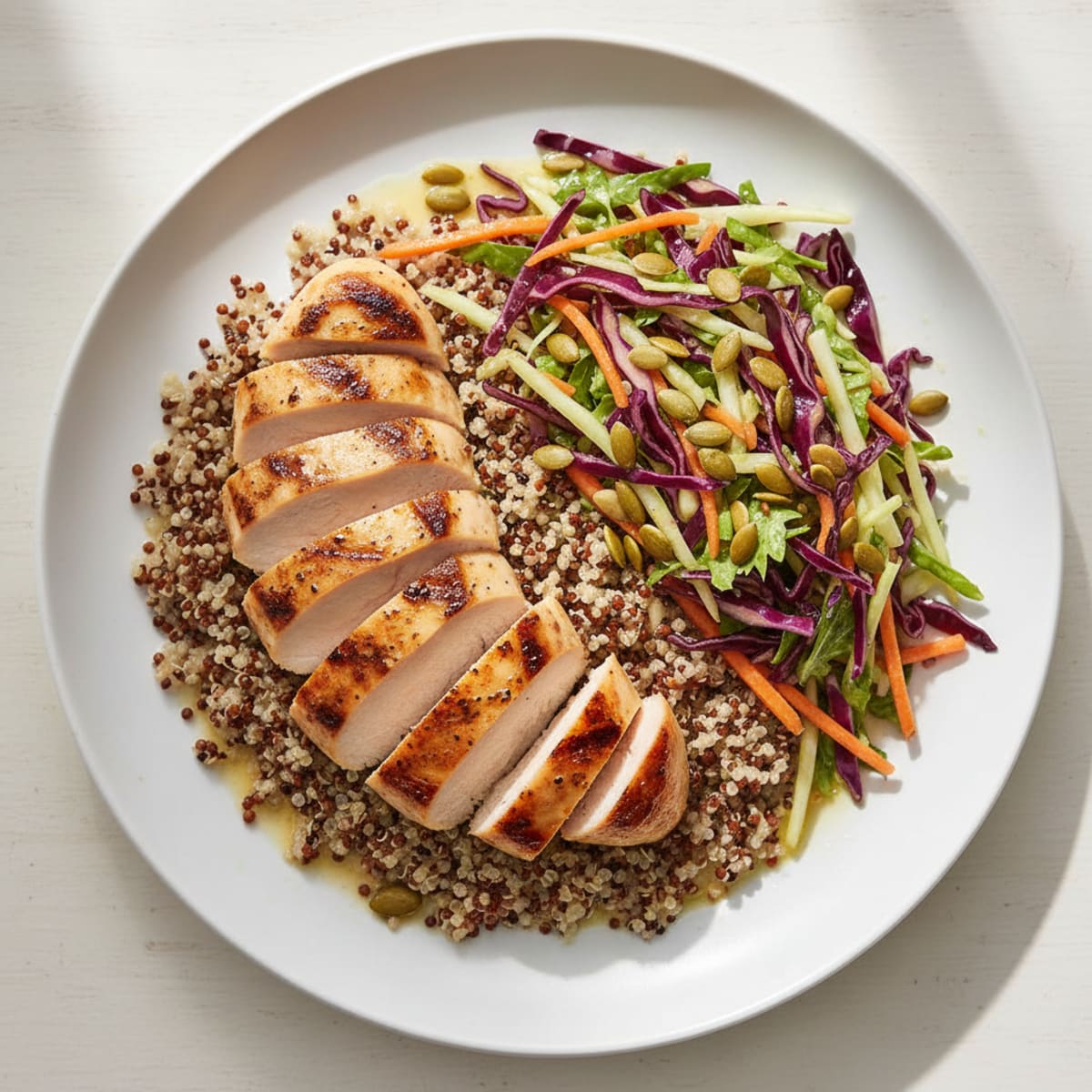 Grilled Chicken Breast with Crunchy Cabbage Slaw and Quinoa