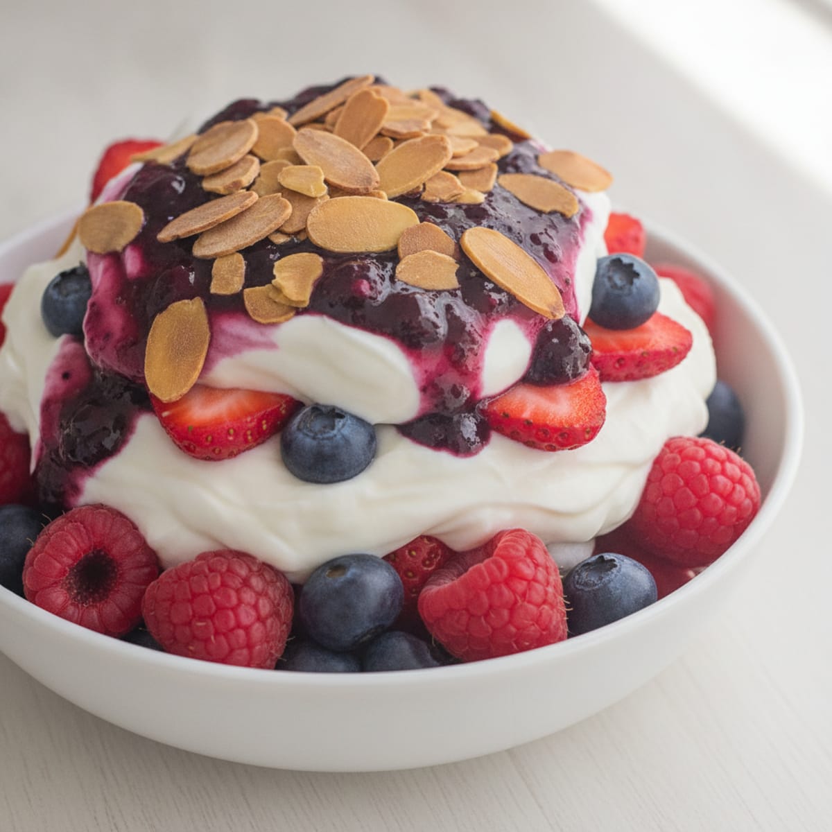 Greek Yogurt Protein Parfait with Mixed Berries and Almonds