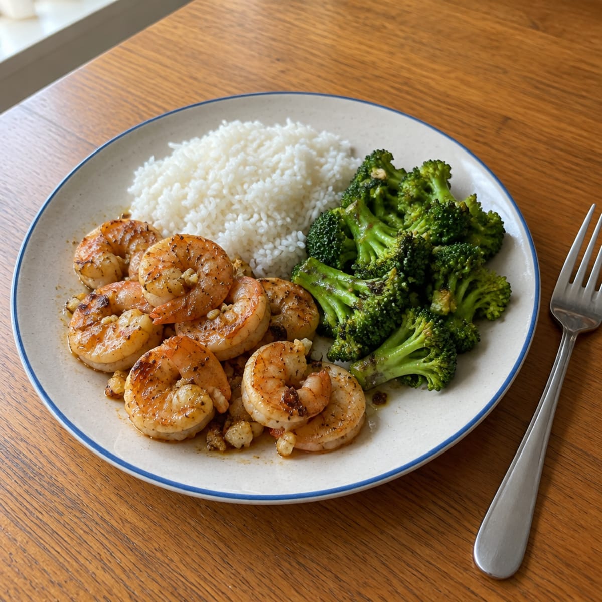Garlic shrimp and lemony broccoli