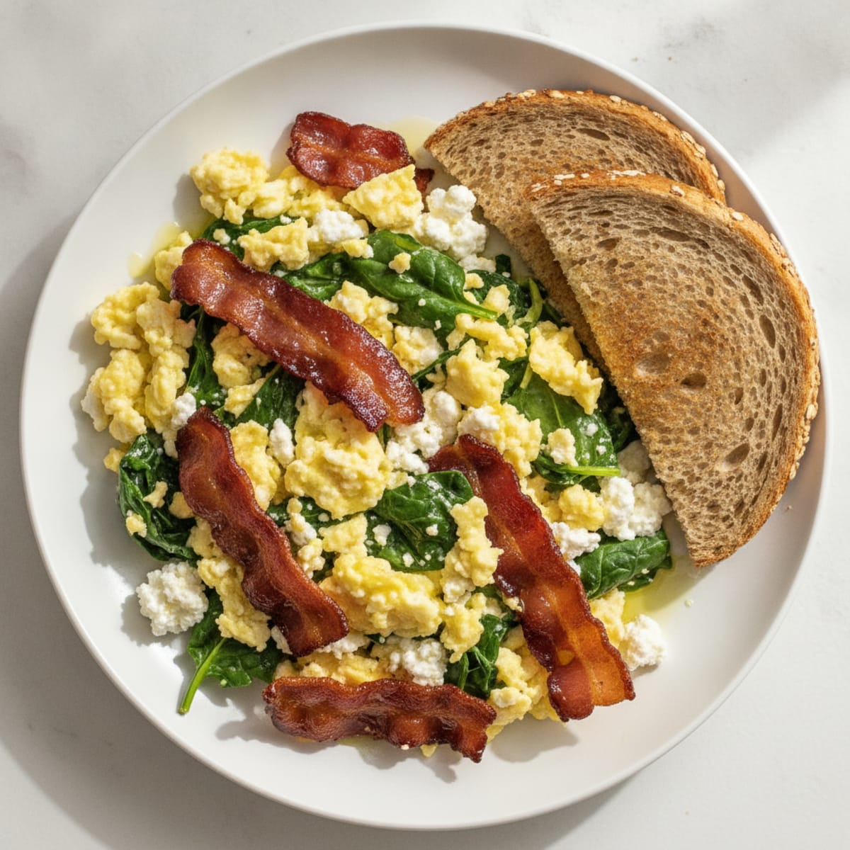 Cottage Cheese Scramble with Spinach and Turkey Bacon