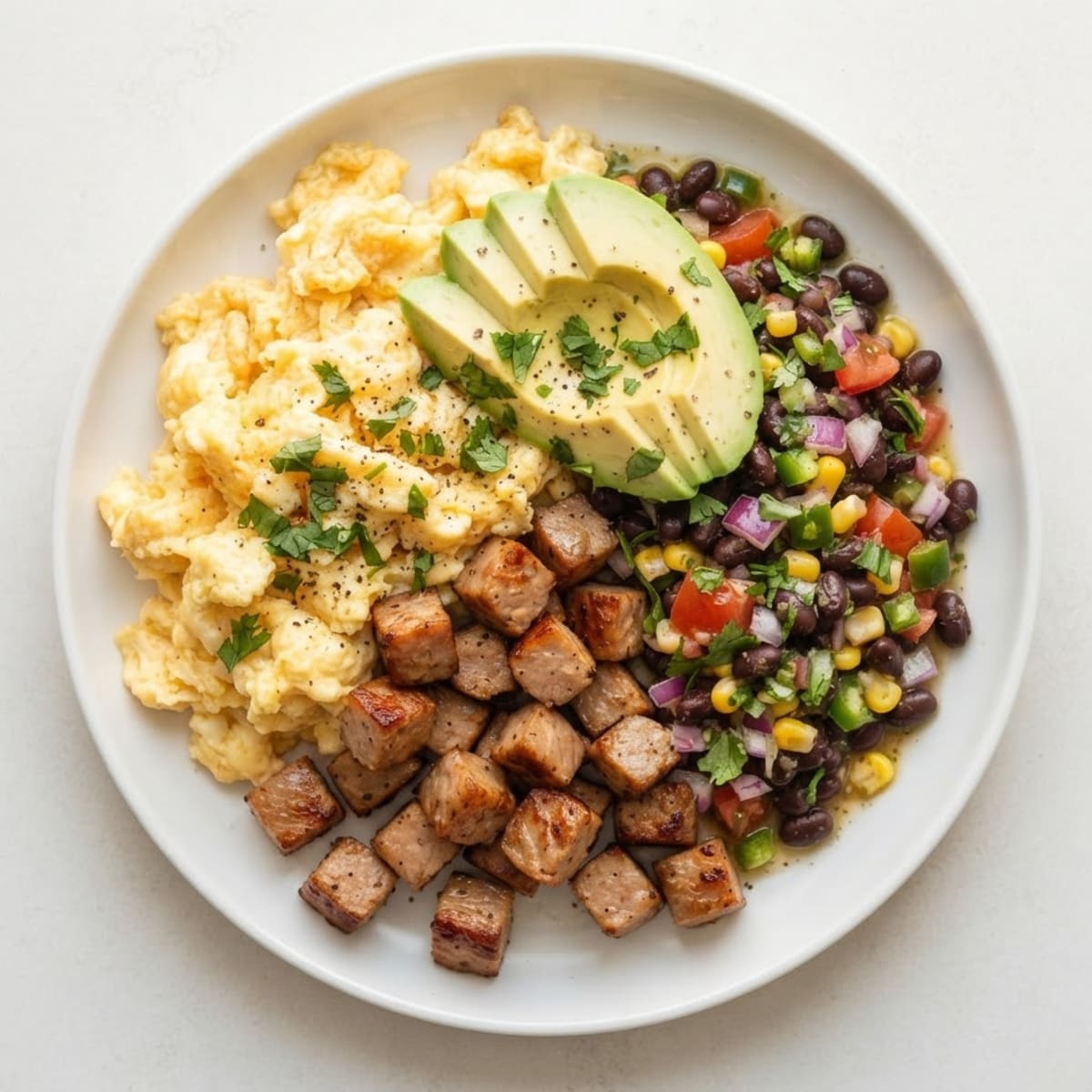 Scrambled Eggs with Turkey Sausage and Black Bean Salsa