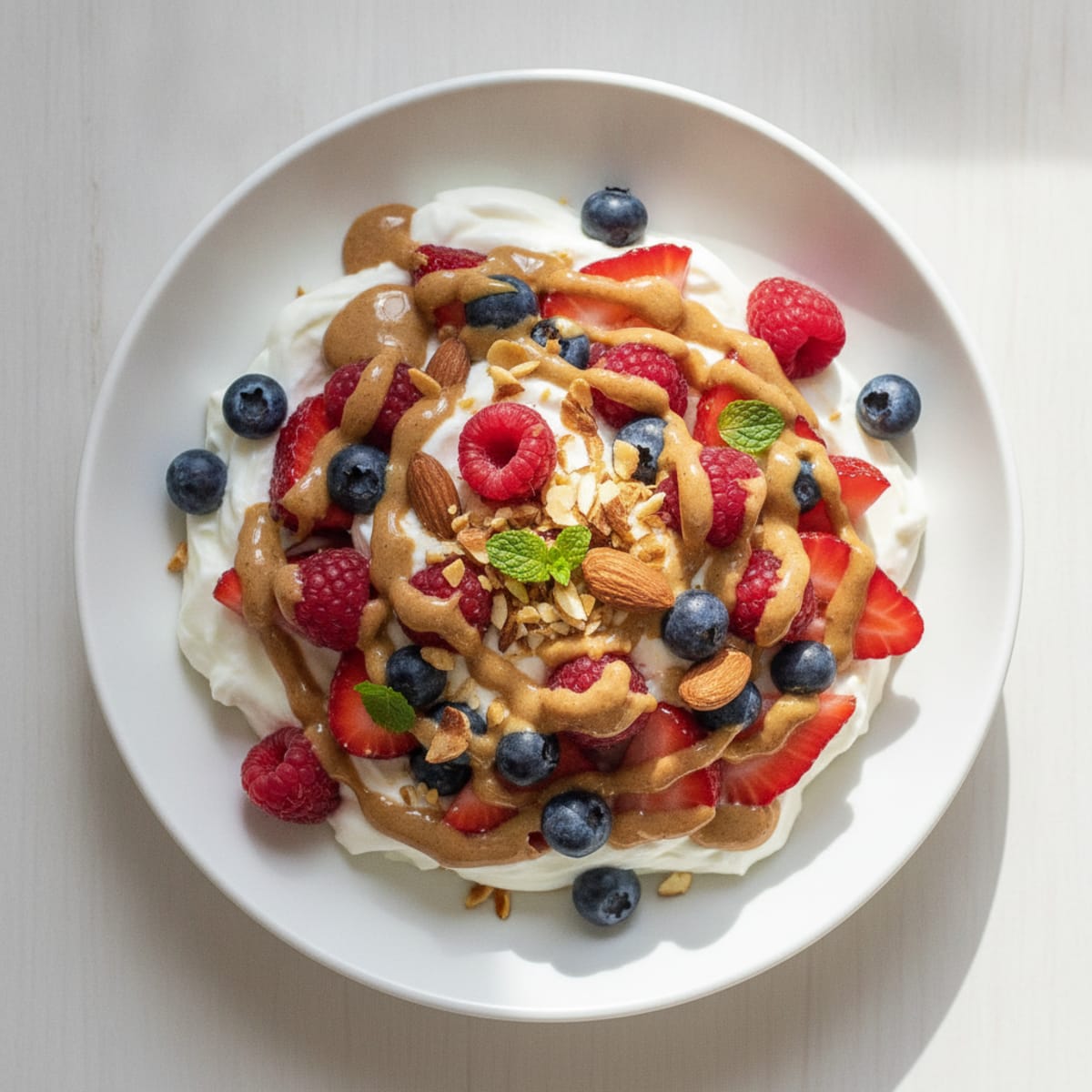 Greek Yogurt Protein Parfait with Mixed Berries and Almond Butter