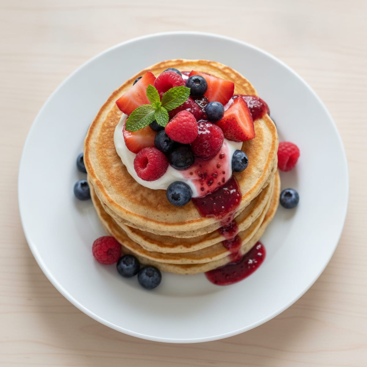 Fluffy Buttermilk-Style Berry Protein Pancakes