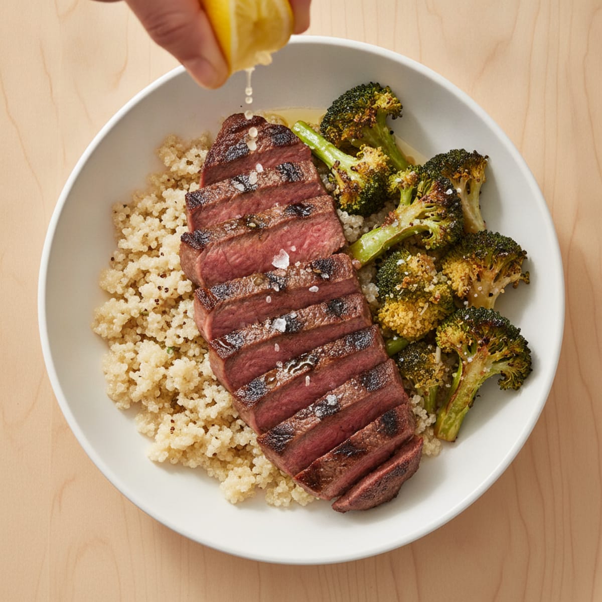 Grilled Beef and Quinoa Power Bowl with Roasted Broccoli