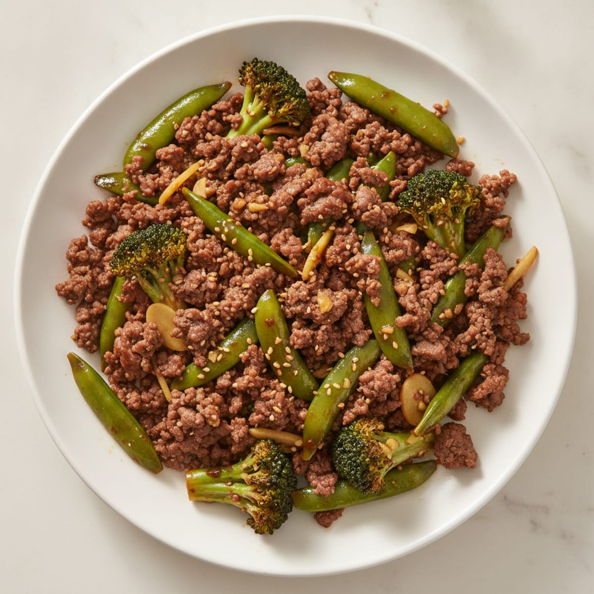 Lean Mince Stir-Fry with Broccoli and Snap Peas