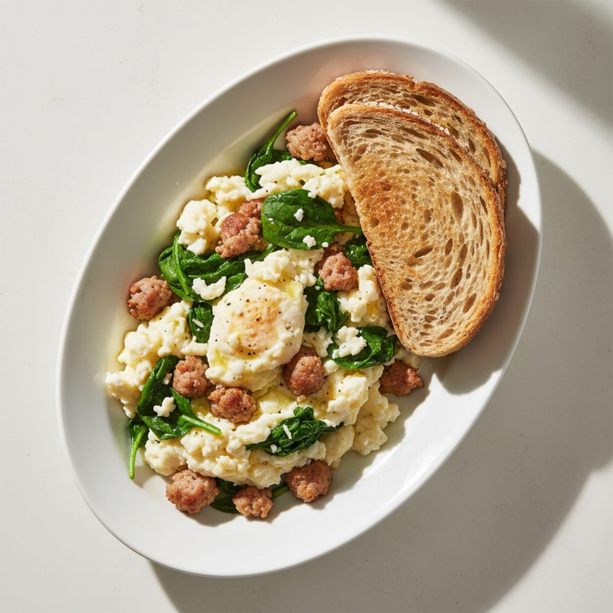 Egg White Scramble with Turkey Sausage and Sautéed Spinach