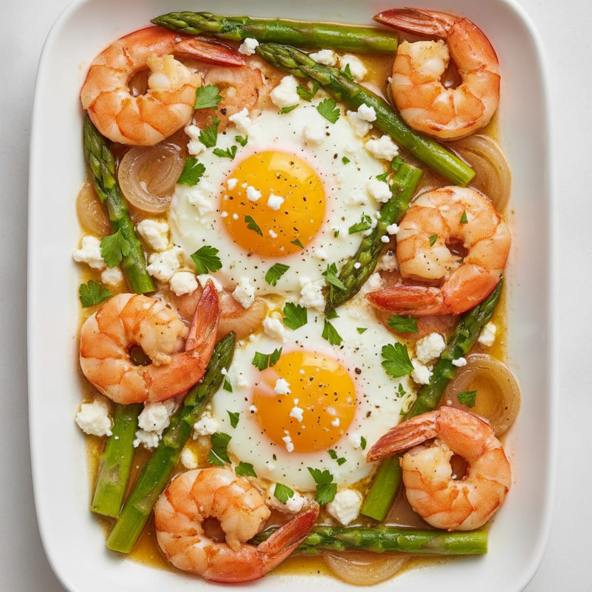 Baked Eggs with Shrimp and Asparagus
