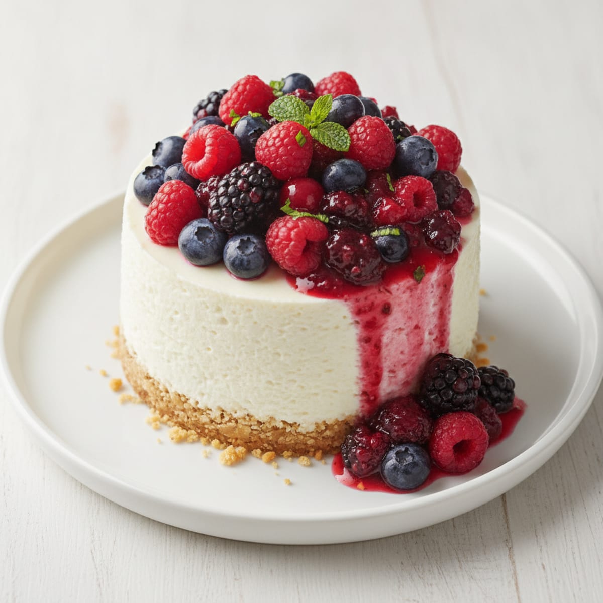 Greek Yogurt Protein Cheesecake with Mixed Berry Compote