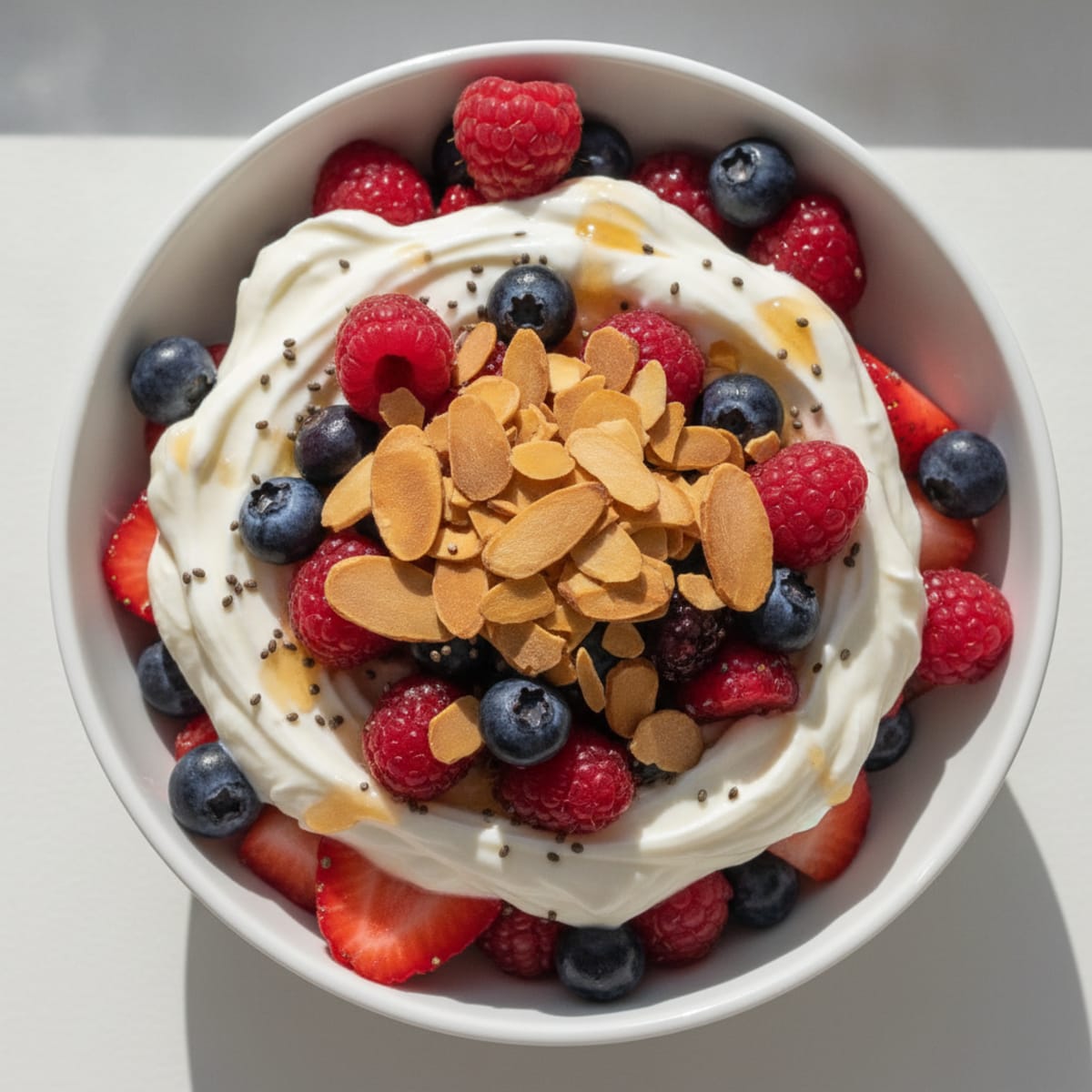 Greek Yogurt Protein Parfait with Mixed Berries and Almonds