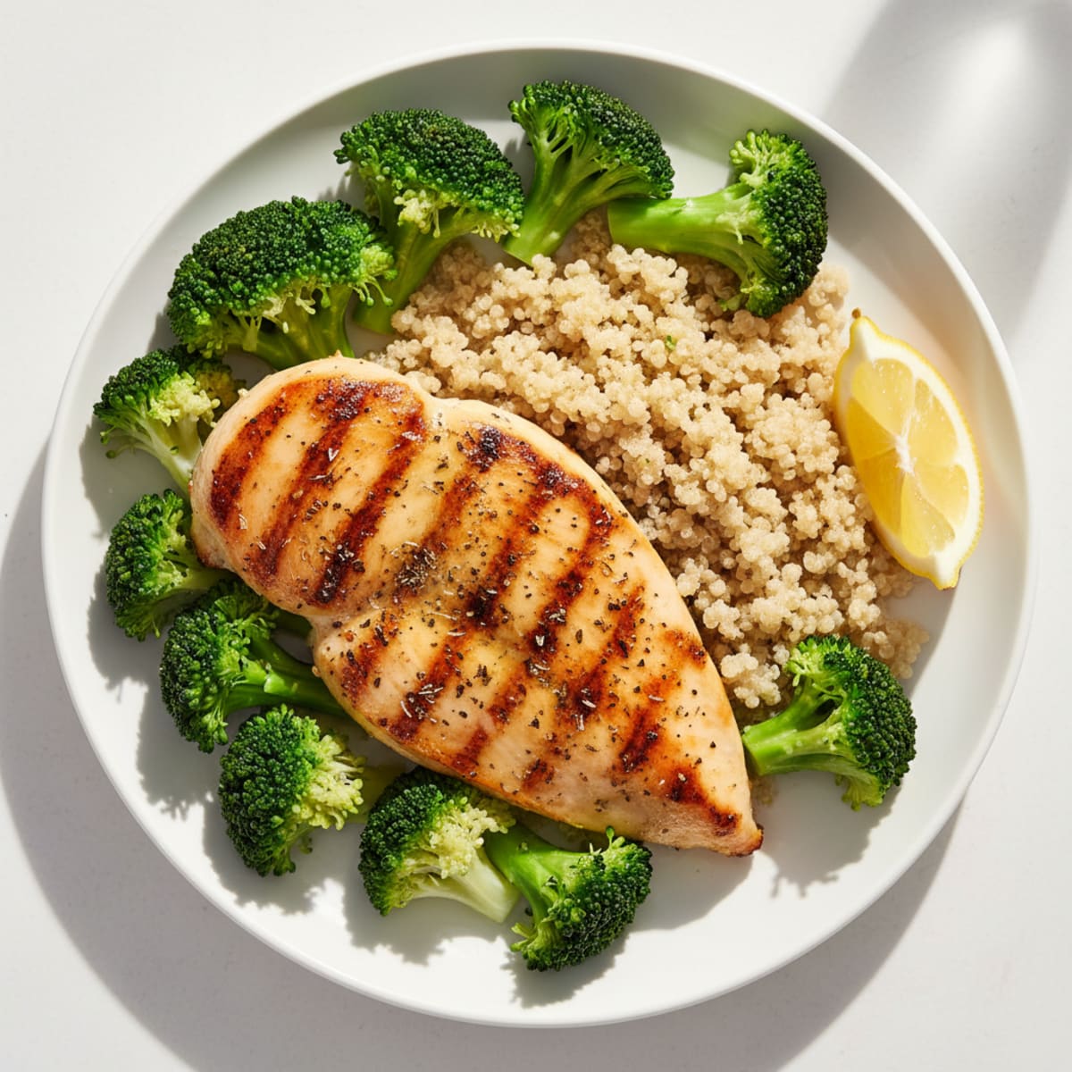 Grilled Chicken Breast with Steamed Broccoli and Quinoa