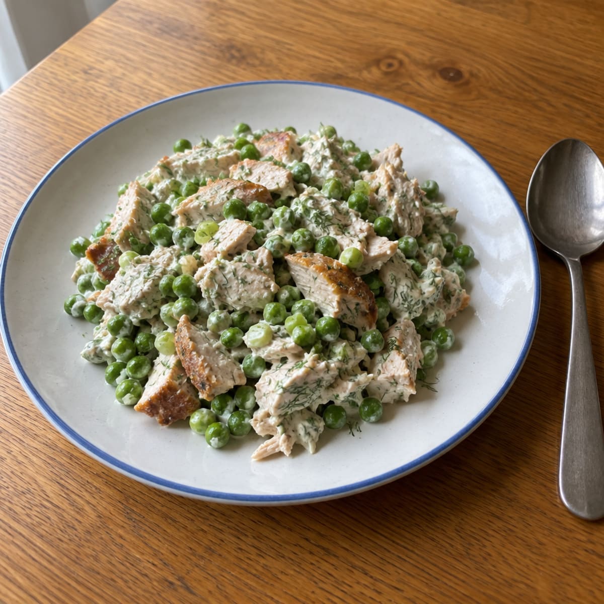 Rotisserie chicken and pea yogurt salad